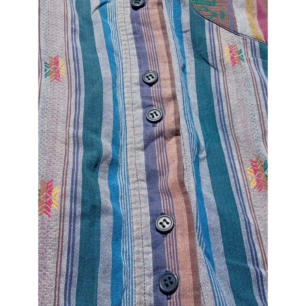 VTG 90s Jewel Tone Southwestern Desert Aztec Cotton Button Down Shirt Large - Picture 4 of 8